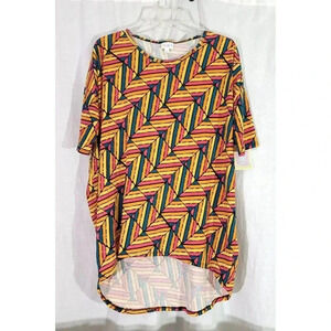 LuLaRoe Women's Size S Yellow Multicolor Geometric Drop Shoulder Irma Tunic Top